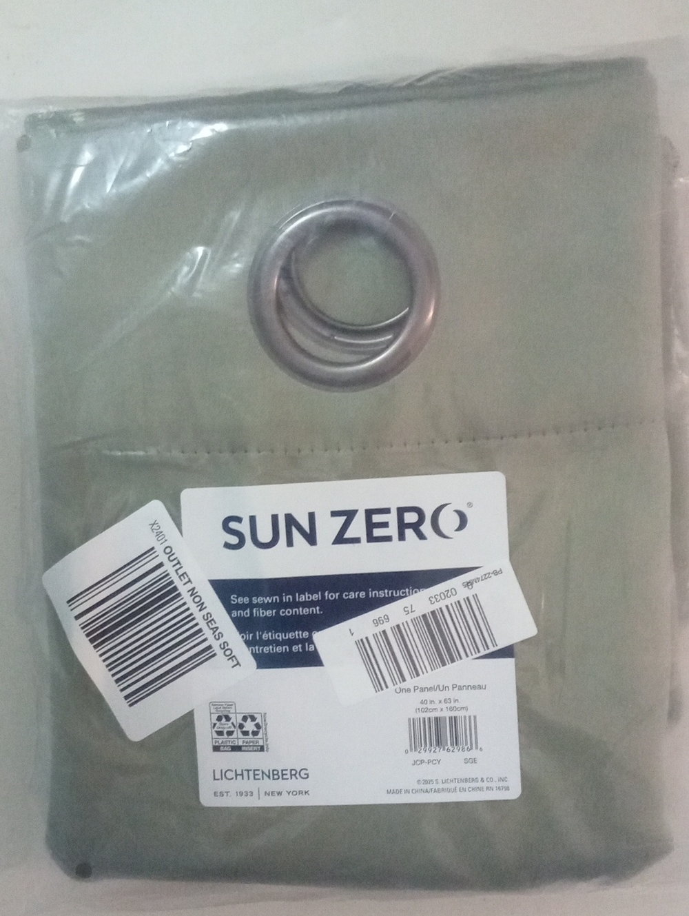 Sun Zero Blackout Curtain Panel Grommet NWT $55 Green Sateen